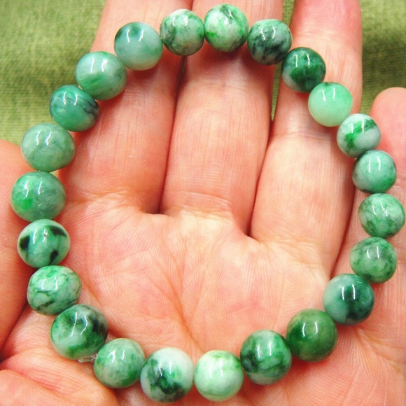 Certified Green Grade A Jade Jadeite 8mm Beads Bangle Stretchy Bracelet - Picture 1 of 4
